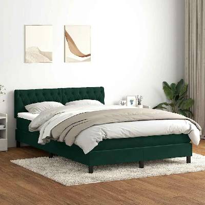 vidaXL BoxSpring postel s matrací a LED Tmavě Zelená Samet