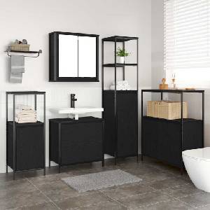 vidaXL Комплект мебели за баня 5 бр. Черно 36 x 35 x 165 см (3328369)