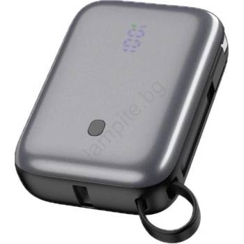 Platinet Power Bank 10000 mAh 20W PD с вграден USB-C кабел 1м, черен (PL0604)