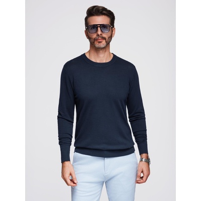 Ombre Clothing Мъжки пуловер с кръгло деколте от еластичен трикотаж в класическо плетене - тъмно синьо V1 OM-SWSW-0183 Ombre Clothing Ombre Clothing | Sin | МЪЖЕ | XL