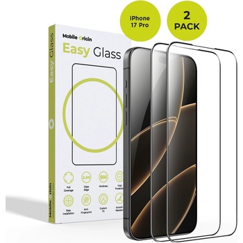Mobile Origin 2 броя калени стъклени защитни покрития за дисплея на iPhone 17 Pro - Mobile Origin EasyGlass Full Cover Tempered Glass 2 Pack (черен-прозрачен) (FRL-EG-i17Pro-2pk)