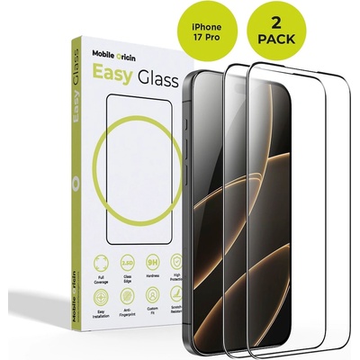 Mobile Origin 2 броя калени стъклени защитни покрития за дисплея на iPhone 17 Pro - Mobile Origin EasyGlass Full Cover Tempered Glass 2 Pack (черен-прозрачен) (FRL-EG-i17Pro-2pk)