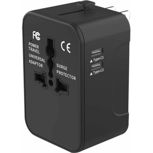 Techsuit Захранване с 2xUSB-C и USB-A изходи и преходници за цял свят в едно устройство за мобилни устройства - Techsuit Travel Adapter (HHT202-2C) 15W (черен) (KF2331247)