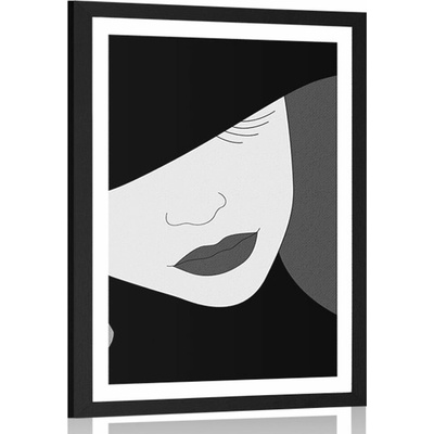 Plakát s paspartou nóbl dáma v klobouku v černobílém provedení - 60x90 no frame