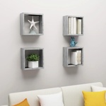 vidaXL Стенни кубични рафтове, 4 бр, бетонно сиви, 30x15x30 см (807011)
