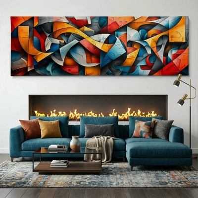 Obraz na plátně - Kubistické Intermezzo FeelHappy.cz Velikost obrazu (šířka x výška): 300 x 100 cm