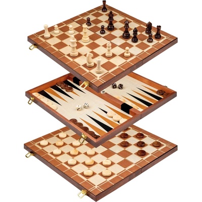 Philos Šachy, dáma, backgammon, dřevěné v boxu, pole 45 mm - 2510