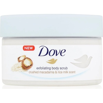 Dove Exfoliating Body Scrub Crushed Macadamia & Rice Milk vyživující tělový peeling 225 ml