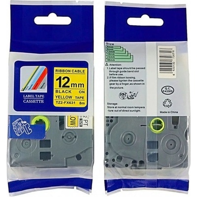 Label Brother TZ-FX631 - kompatibilná páska - 12mm, podklad: žltý/písmo: čierne - flexibilná na káble - laminovaná