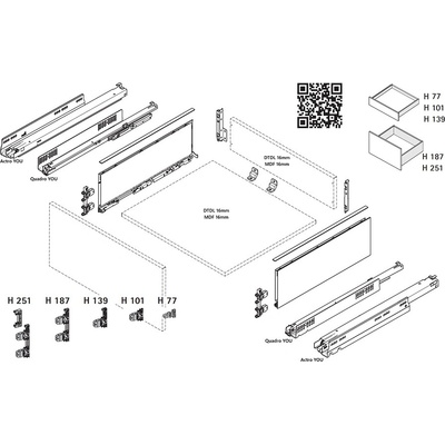 Hettich K-Hettich komplet AvanTech You 251/650 biela, 70 kg A/SiSy vrut
