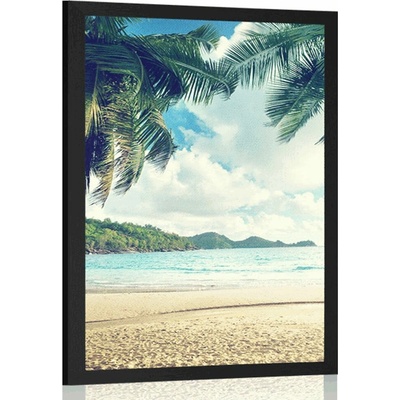 Plakát západ slunce na ostrově Seychely - 40x60 black