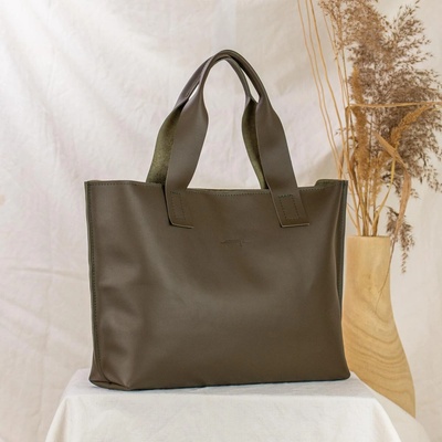 Ammyla Kožená shopper kabelka Caroline army zelená