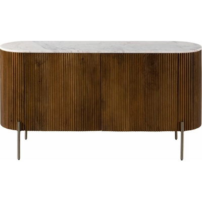 Bighome Príborník mango 145x40x76 hnedý lakovaný / mramor biely BARCELONA