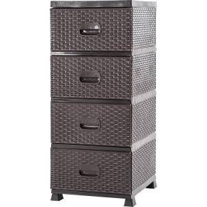 Home & Decor Пластмасов скрин с 4 чекмеджета кафяв ратан 38x45x90см 68531 (KAS0357/1A)