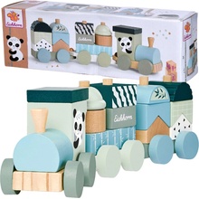 Eichhorn vláčik s kockami Wooden Train lokomotíva s 2 vozňami 16 dielov