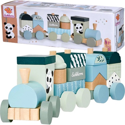 Eichhorn vláčik s kockami Wooden Train lokomotíva s 2 vozňami 16 dielov