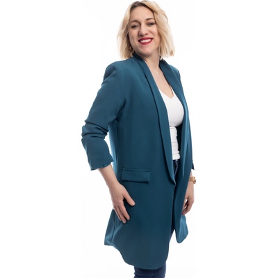 Italy fashion dámské dlouhé sako SCARLET Petrolejová – Zboží Dáma