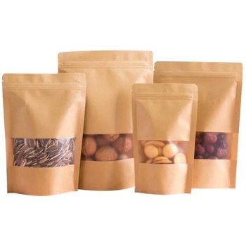 Image 1 of Стоящ хартиен плик с цип 11х18, 5+(2х3, 5), Кафяв с прозорец,