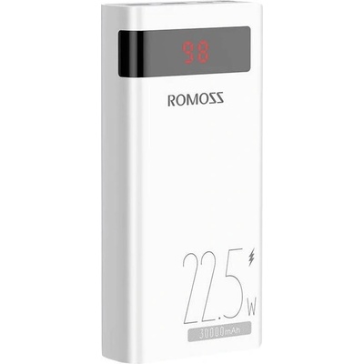 ROMOSS SENSE8PF Digital Display Power Bank 22.5W 30000 mAh - външна батерия с два USB-A и един USB-C изходи и технология за бързо зареждане (бял)