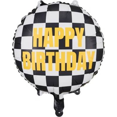 Party Deco Фолиев Балон в Черно и Бяло с Надпис "Happy Birthday (FB220)