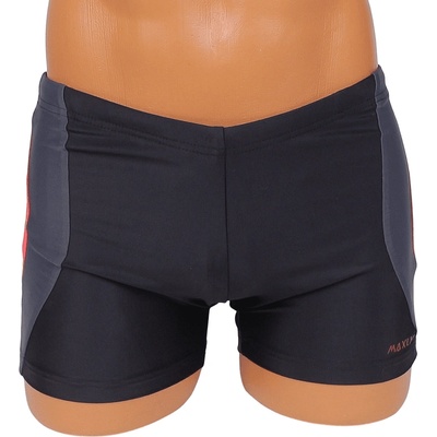 Мъжки бански тип боксер в черно с червен и сив акцент отстрани