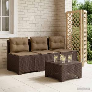 vidaXL Пейка за градина с Cushions във вид на ратан 3-местен ПП Кафяво (8011982)