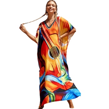 Image 1 of Цветна плажна туника с китара
