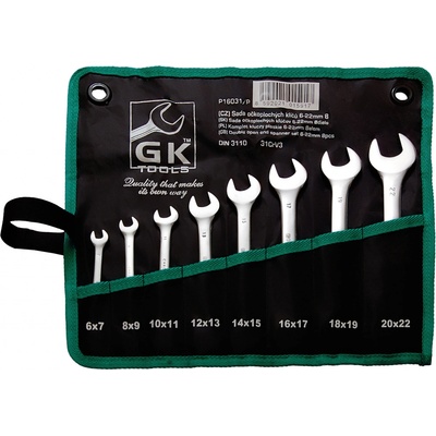 GK Tools sada plochých klíčů, chrom 6-22 mm 8 dílů- P16031/P