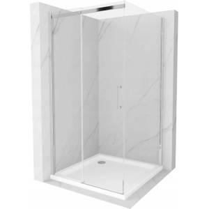 Mexen Omega плъзгаща се душ кабина 100 x 100 см, прозрачна, хром + корито Flat (825-100-100-01-00-4010)