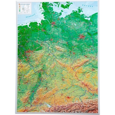 Georelief Německo - plastická mapa 60 x 80 cm Varianta: bez rámu, Provedení: plastická mapa