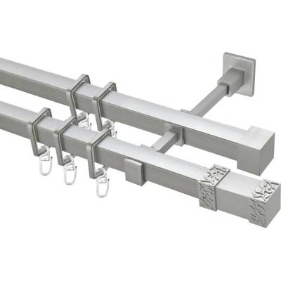 OK-GarnýžeCZ Garnýž kovová hranatá dvouřadá 20x20mm Roma satina 390 cm do stěny / na tunýlek - bez kroužků