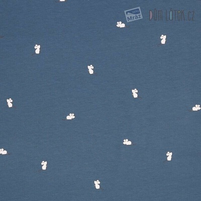 Bavlnený úplet s myškami - modrá