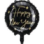 Party Deco Фолиев Балон "Happy New Year", 45 см, Черен (FB162)