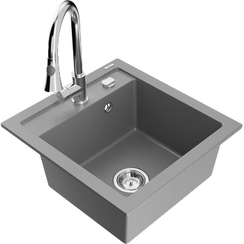 Mexen Vito 1-камерна гранитна мивка с кухненски смесител Elia, сив - 6503-71-670101-00 (6503-71-670101-00)