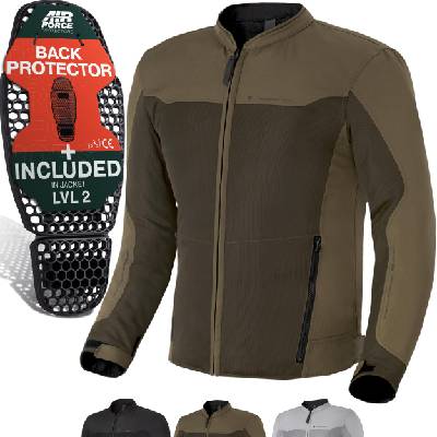 OpenAir Motorcycle Jacket Men with Protectors AirForce Back Protector Motorcycle Jacket Summer Mesh Ventilated Textile Jacket Protective Jackets Protector Jacket Airy (Men, Brown, L) - OPENAIR