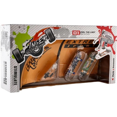 Teddies Skateboard prstový skrutkovací 2ks plast 10cm s rampou s doplnkami v krabičke 30x24x6cm