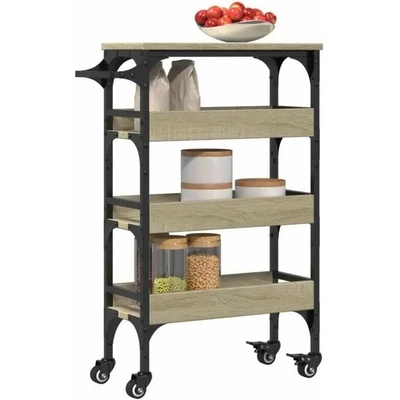 Servírovací stolek kolečka kov dřevo černá dub sonoma NoBi BRONCO