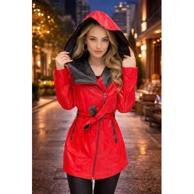Max Original Leather Dámsky kožený kabát 2558 hood Red
