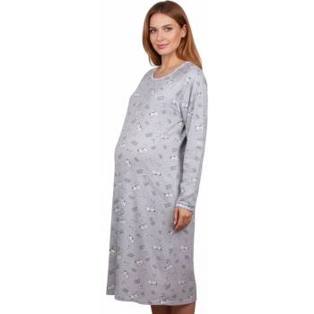 Макси нощница с дълъг ркав за кърмене с котета и син кант