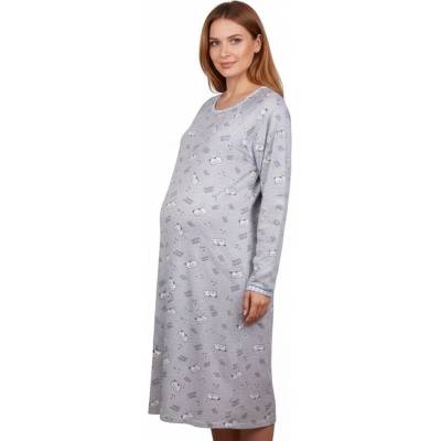 Макси нощница с дълъг ркав за кърмене с котета и син кант