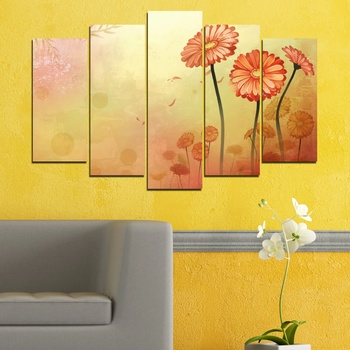 Vivid Home Картини пана Vivid Home от 5 части, Цветя, Канава, 110x65 см, Стандартна форма №0281