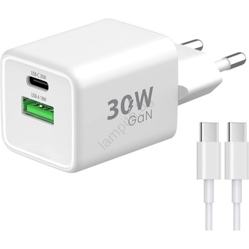 WINNER GROUP-WG - Адаптер за бързо зареждане 2xUSB PD 30W + USB кабел USB-C / USB-C 1m (WN0062)