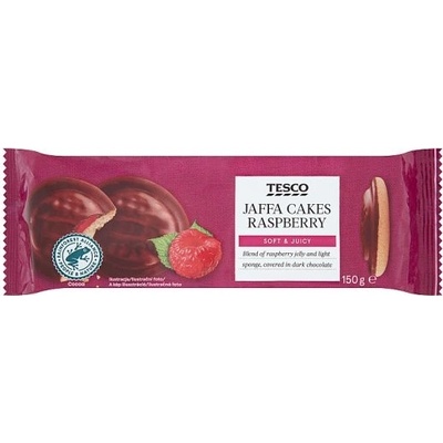 Tesco Piškóty s malinovým želé polomáčané v horkej čokoláde 150 g