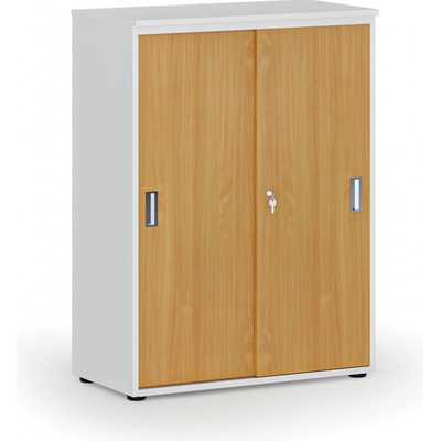 Primo Kancelárska skriňa so zasúvacími dverami WHITE, 1087 x 800 x 420 mm, biela/buk