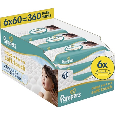 Pampers Aqua Soft Touch čistící ubrousky 6 x 60 ks