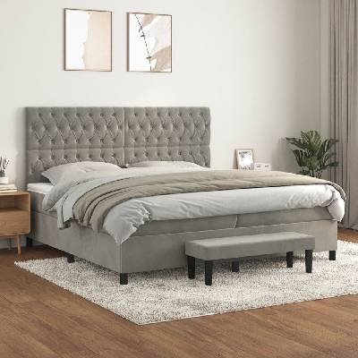 Petrashop 3138043 boxspring postel s matrací světle šedá samet