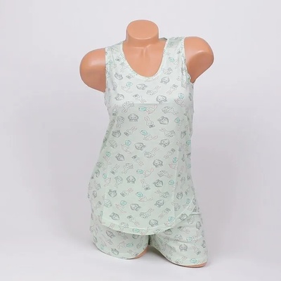 Лятна пижама в бледозелен цвят със зайчета