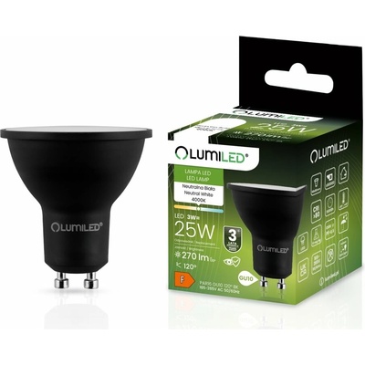 Lumiled LED žiarovka GU10 3W = 25W 270lm 4000K Neutrálna 120° Čierna