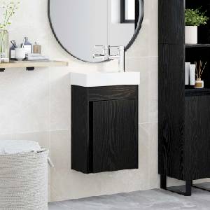vidaXL Мивка за баня със смесител Черен дъб 40, 5 x 22, 5 x 62 см (889522)