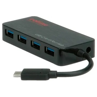 Roline USB 3.2 Gen 1 концентратор, 4 порта, кабел с конектор тип C и захранване 14.02. 5035-5 (14.02.5035-5)
